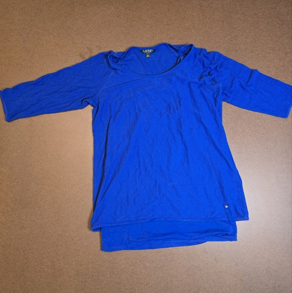 2 Pc Lauren Ralph Lauren Blue Knitted Top W/ Racerback Tank Top Under SZ Medium - Picture 1 of 7